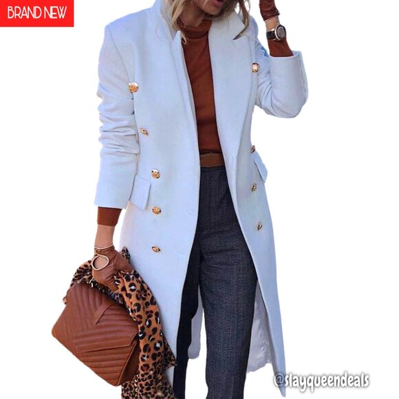 Wool Blend Double Breasted Trench Coat Long Peacoat Women's Winter Jacket